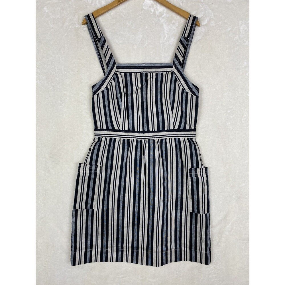 Madewell Mini Jumper Dress Womens 6  Striped Linen Blend Pockets Summer Modern
